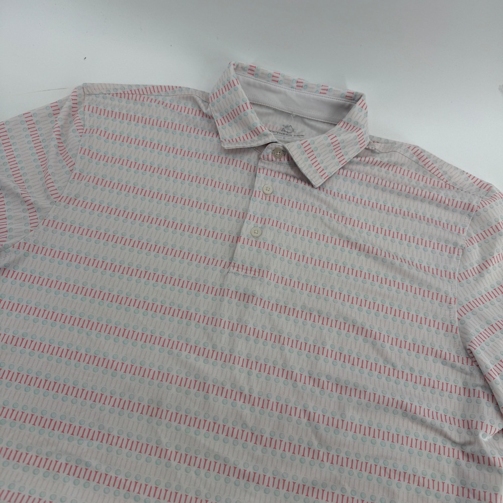 Southern Tide Mens Golf Tee Print Polo Shirt Large Pink Blue Performance Stretch